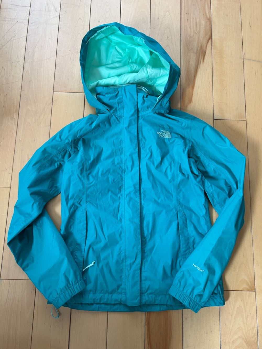 The North Face Women's Teal Hooded Raincoat - Hyvent